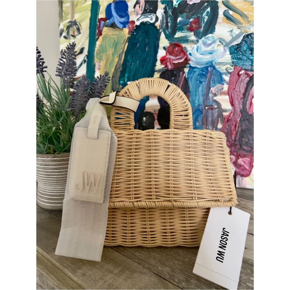 Jason Wu Tina Wicker Top Handle Crossbody Bag in beige. - Picture 1 of 5